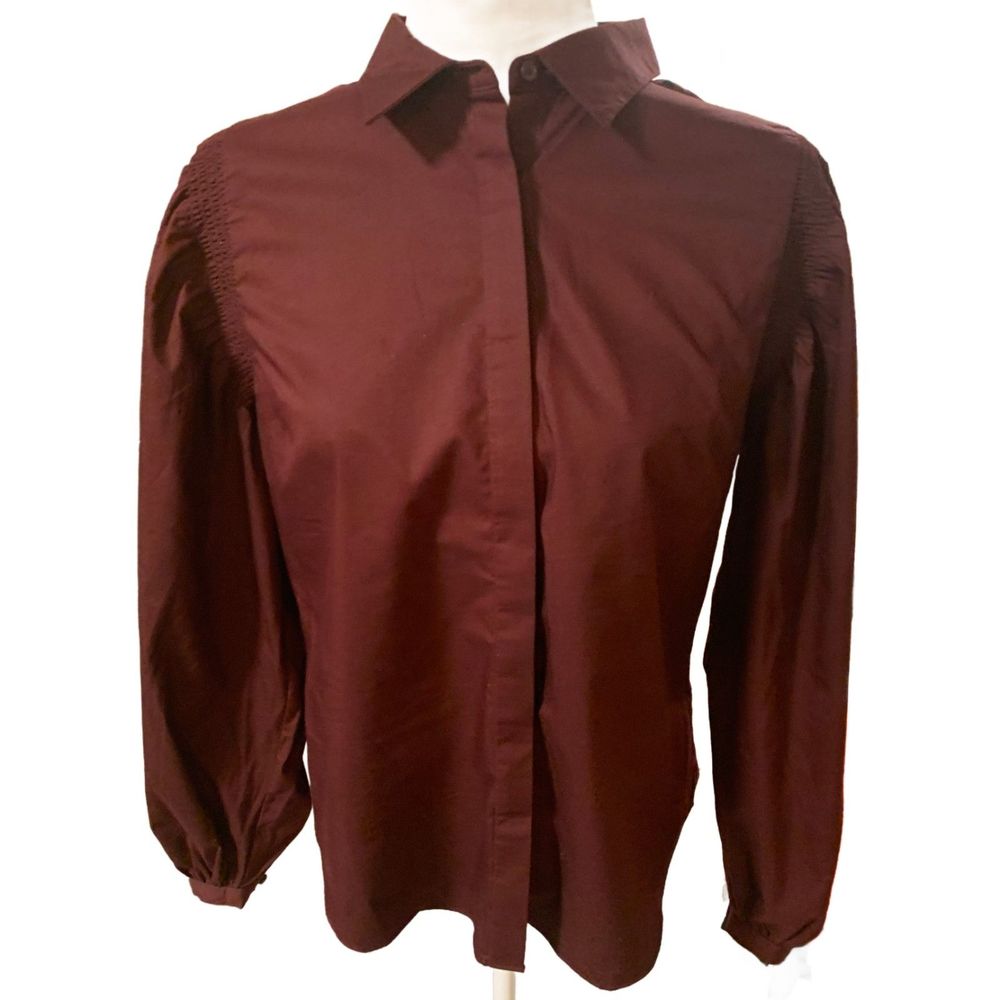 Worthington | NWT Maroon Balloon Sleeve Button Down Blouse Size Medium